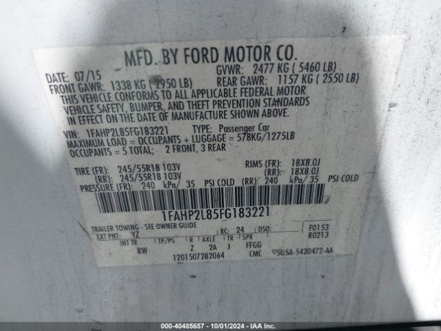 Photo 8 VIN: 1FAHP2L85FG183221 - FORD TAURUS 