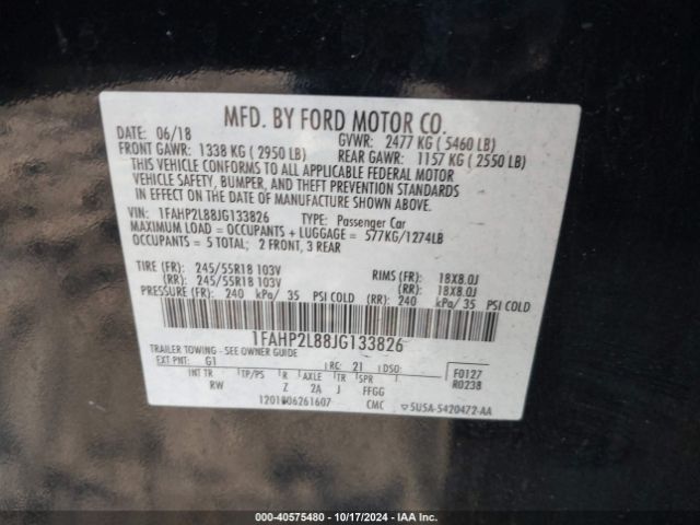 Photo 8 VIN: 1FAHP2L88JG133826 - FORD TAURUS 