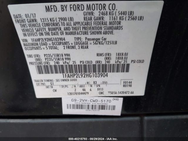 Photo 8 VIN: 1FAHP2L92HG103904 - FORD TAURUS 