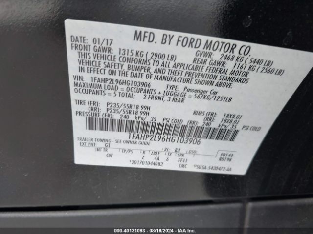 Photo 8 VIN: 1FAHP2L96HG103906 - FORD TAURUS 