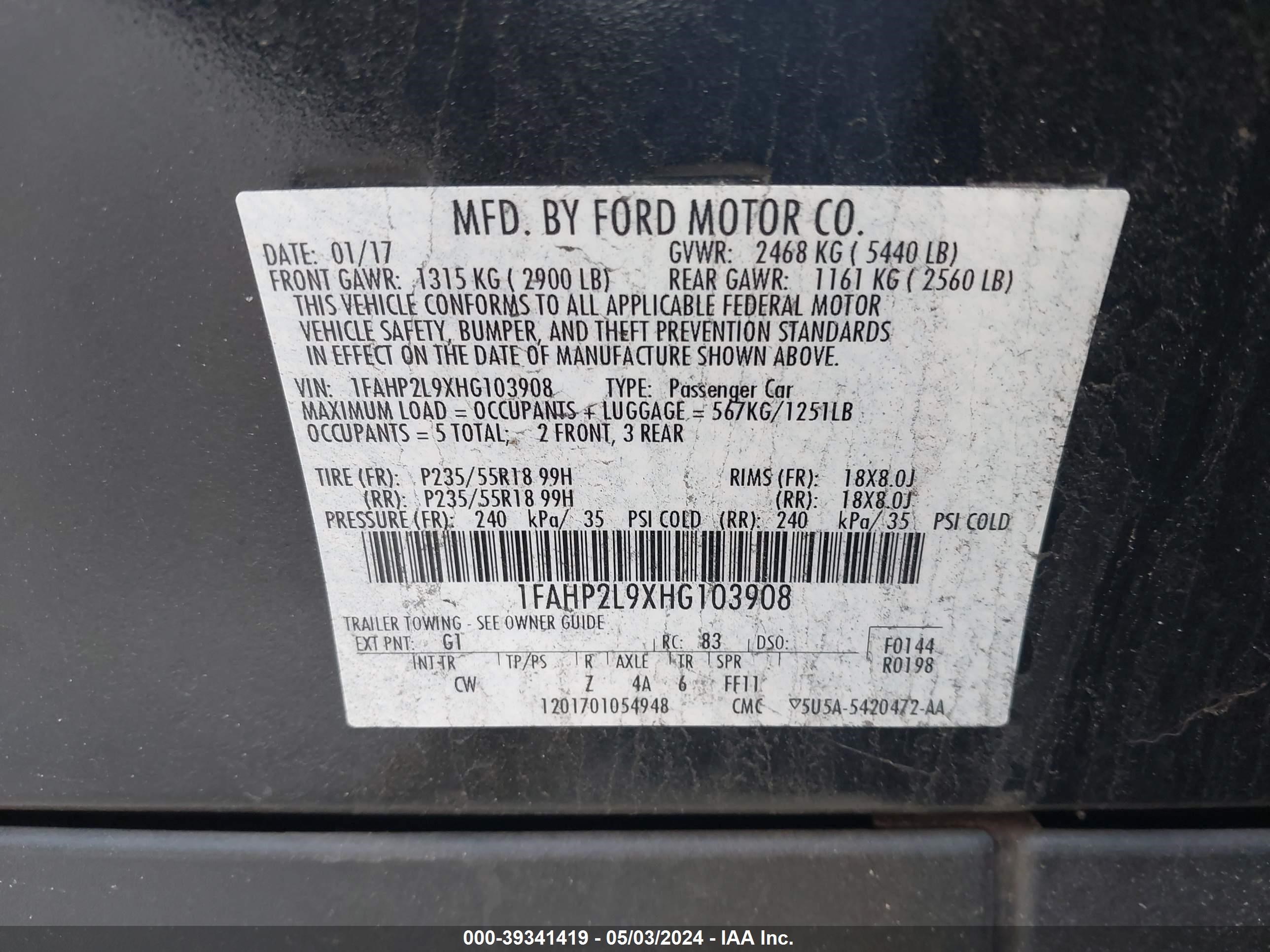 Photo 4 VIN: 1FAHP2L9XHG103908 - FORD POLICE 