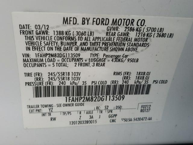 Photo 9 VIN: 1FAHP2M82DG113509 - FORD TAURUS POL 