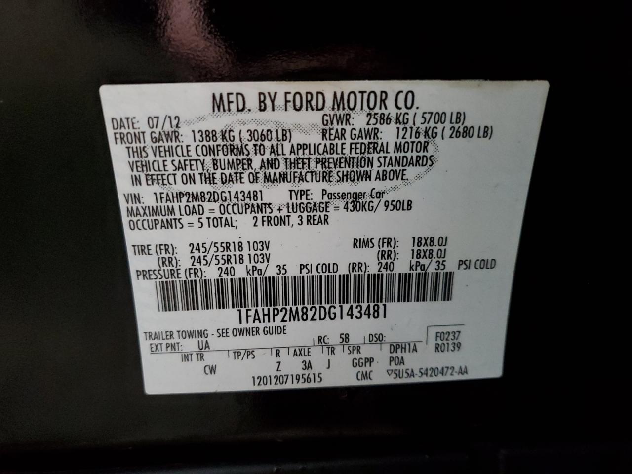 Photo 11 VIN: 1FAHP2M82DG143481 - FORD TAURUS 