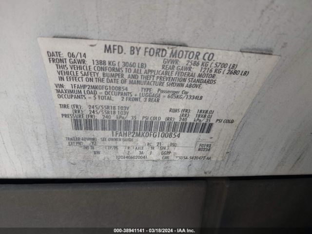 Photo 8 VIN: 1FAHP2MK0FG100854 - FORD TAURUS 