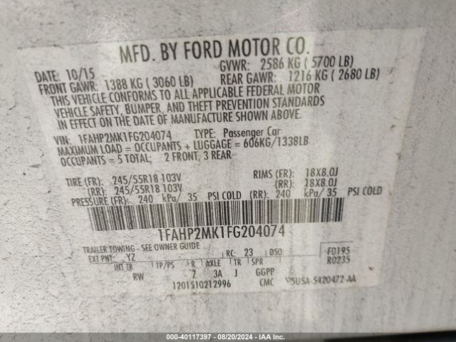 Photo 8 VIN: 1FAHP2MK1FG204074 - FORD TAURUS 