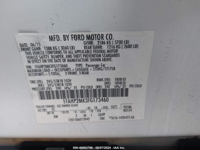 Photo 8 VIN: 1FAHP2MK3FG173460 - FORD TAURUS 