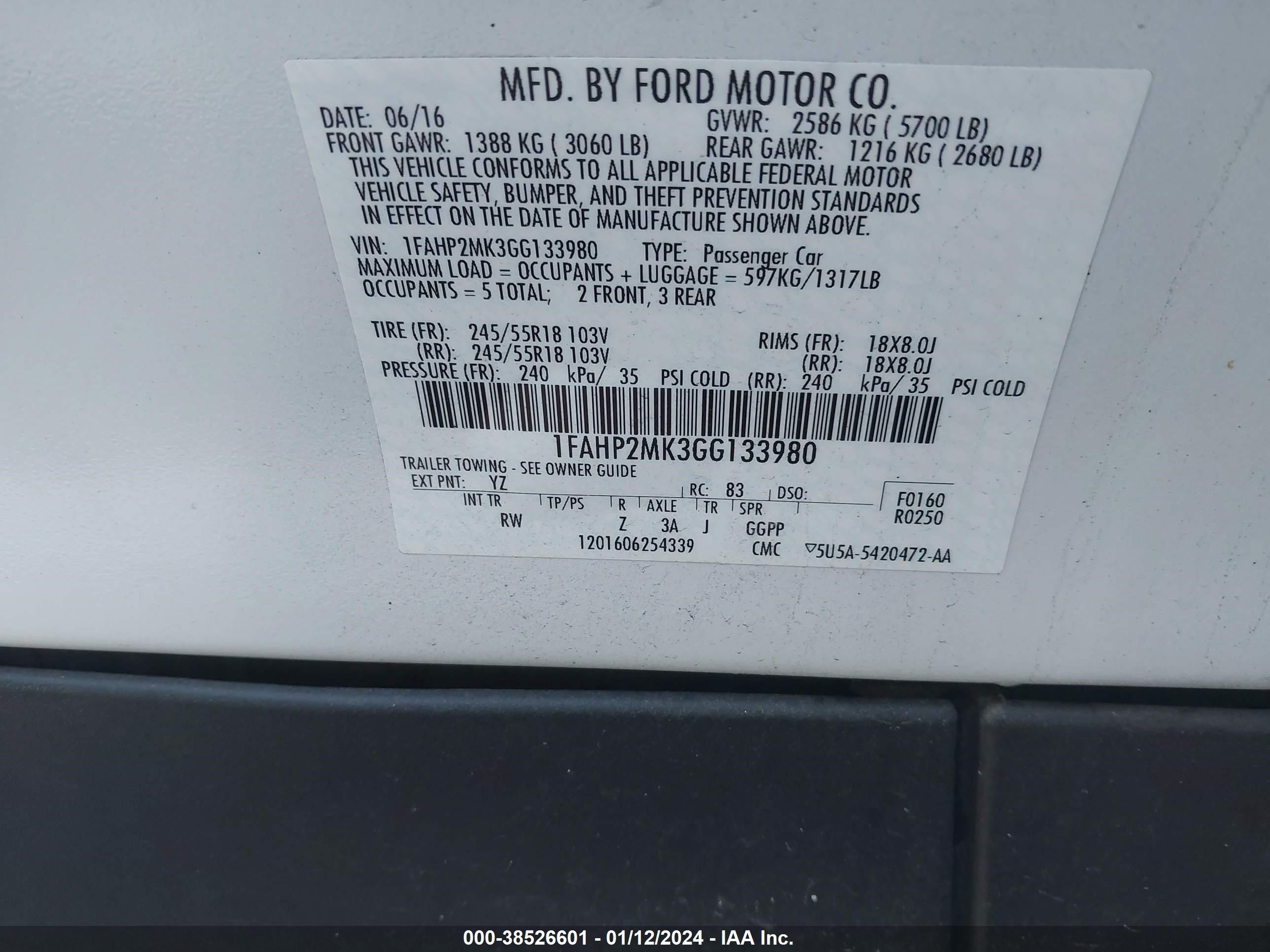 Photo 4 VIN: 1FAHP2MK3GG133980 - FORD POLICE 