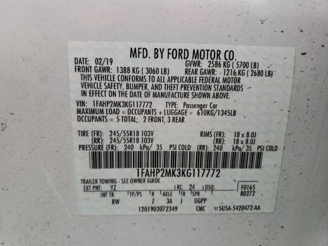 Photo 9 VIN: 1FAHP2MK3KG117772 - FORD TAURUS POL 