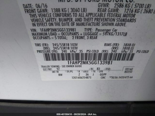 Photo 8 VIN: 1FAHP2MK5GG133981 - FORD TAURUS 