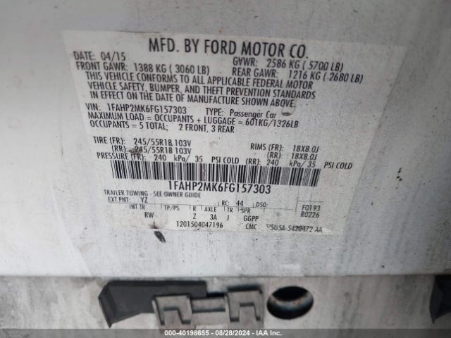 Photo 8 VIN: 1FAHP2MK6FG157303 - FORD TAURUS 