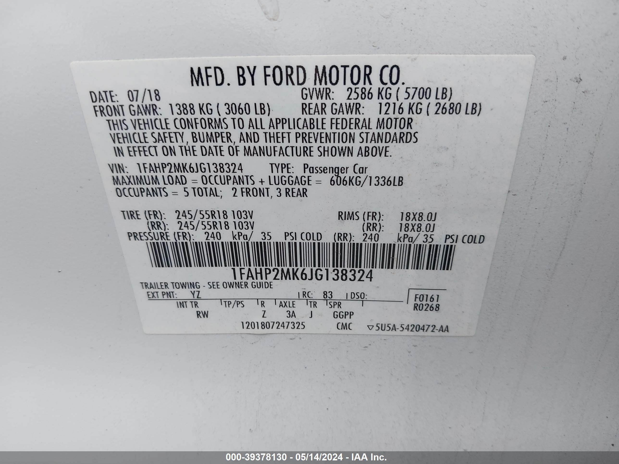 Photo 4 VIN: 1FAHP2MK6JG138324 - FORD TAURUS 