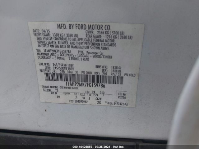 Photo 8 VIN: 1FAHP2MK7FG159786 - FORD TAURUS 