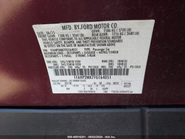 Photo 8 VIN: 1FAHP2MK7FG164051 - FORD TAURUS 