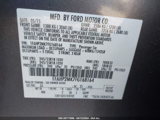 Photo 8 VIN: 1FAHP2MK7FG168164 - FORD POLICE INTERCEPTOR 