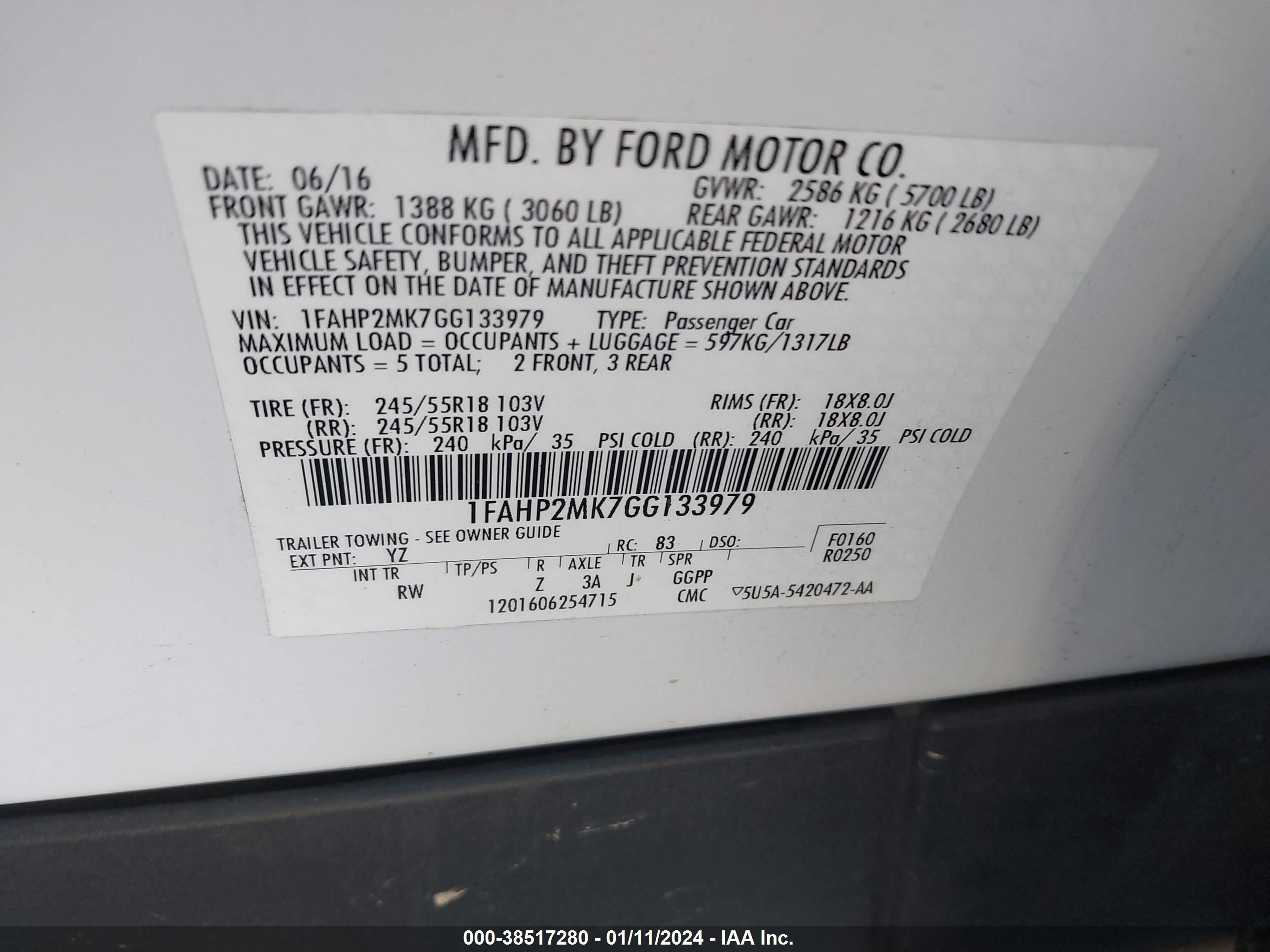 Photo 4 VIN: 1FAHP2MK7GG133979 - FORD POLICE 