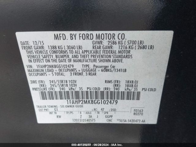 Photo 8 VIN: 1FAHP2MK8GG102479 - FORD TAURUS 