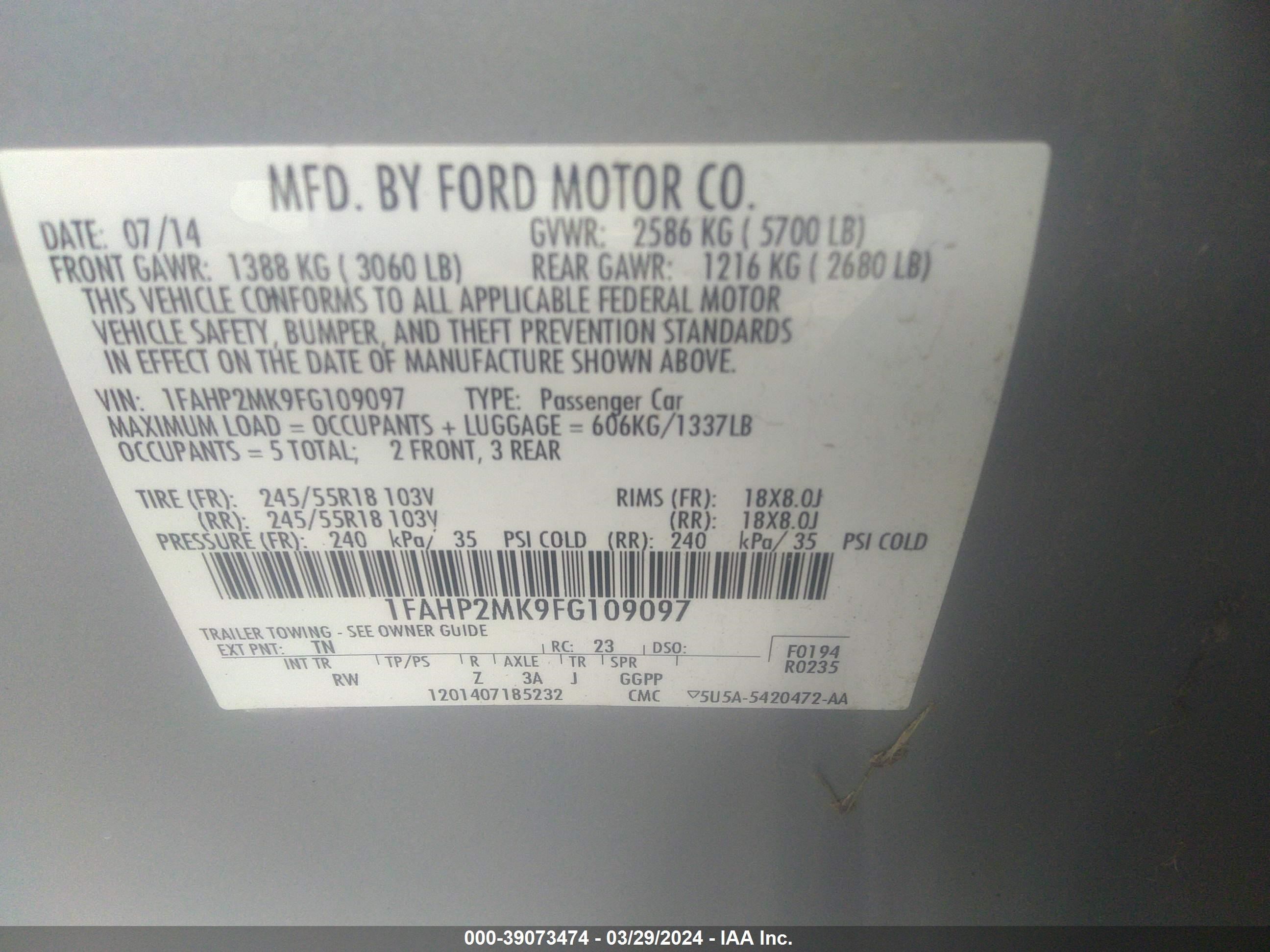 Photo 8 VIN: 1FAHP2MK9FG109097 - FORD POLICE 