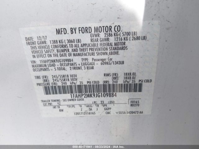 Photo 8 VIN: 1FAHP2MK9JG109884 - FORD TAURUS 