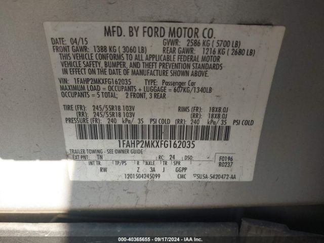 Photo 8 VIN: 1FAHP2MKXFG162035 - FORD TAURUS 