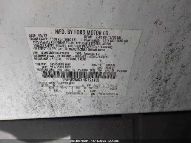 Photo 8 VIN: 1FAHP2MKXHG124131 - FORD TAURUS 