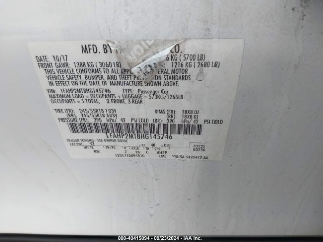 Photo 8 VIN: 1FAHP2MT8HG145746 - FORD TAURUS 