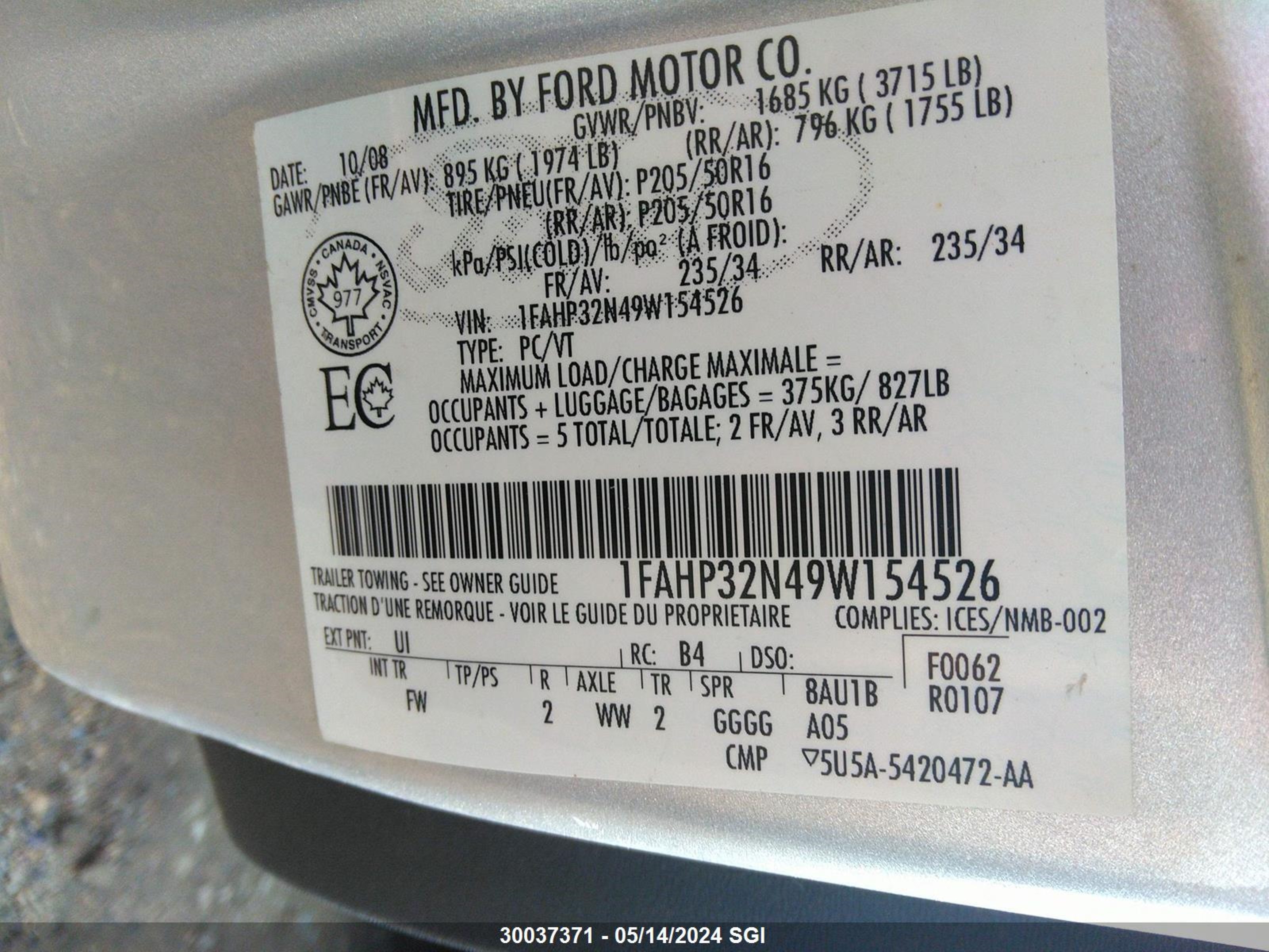 Photo 8 VIN: 1FAHP32N49W154526 - FORD FOCUS 