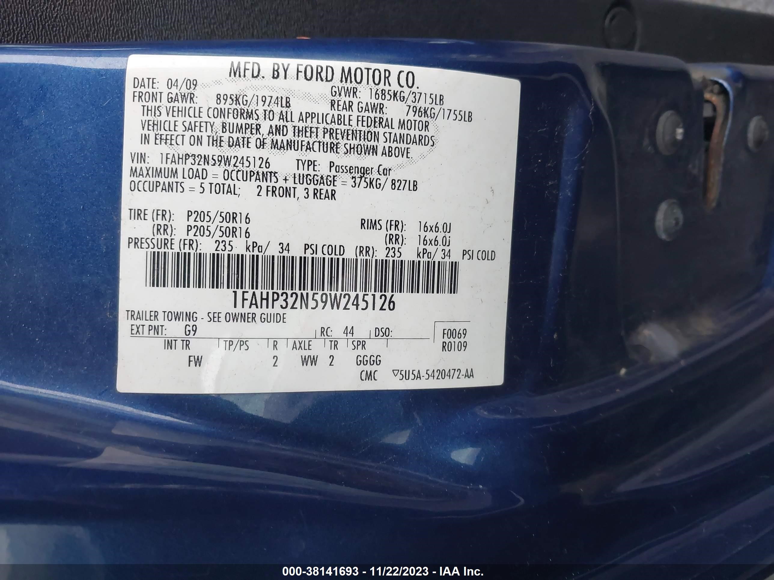 Photo 8 VIN: 1FAHP32N59W245126 - FORD FOCUS 