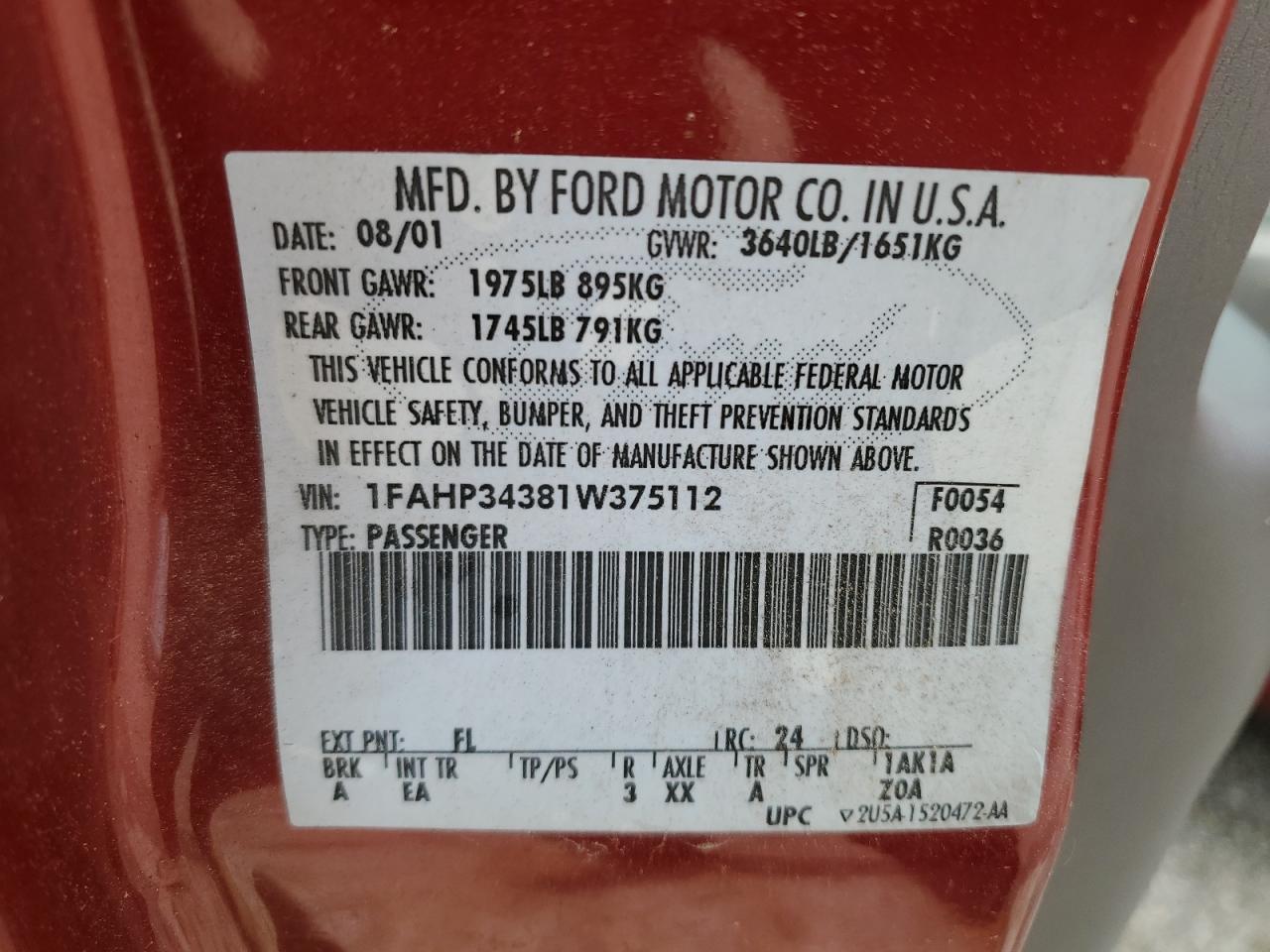 Photo 12 VIN: 1FAHP34381W375112 - FORD FOCUS 