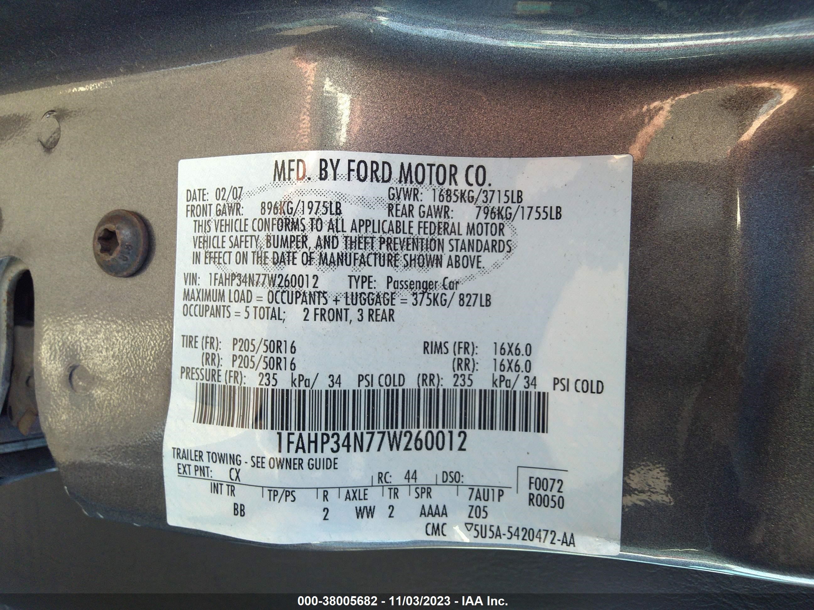 Photo 8 VIN: 1FAHP34N77W260012 - FORD FOCUS 