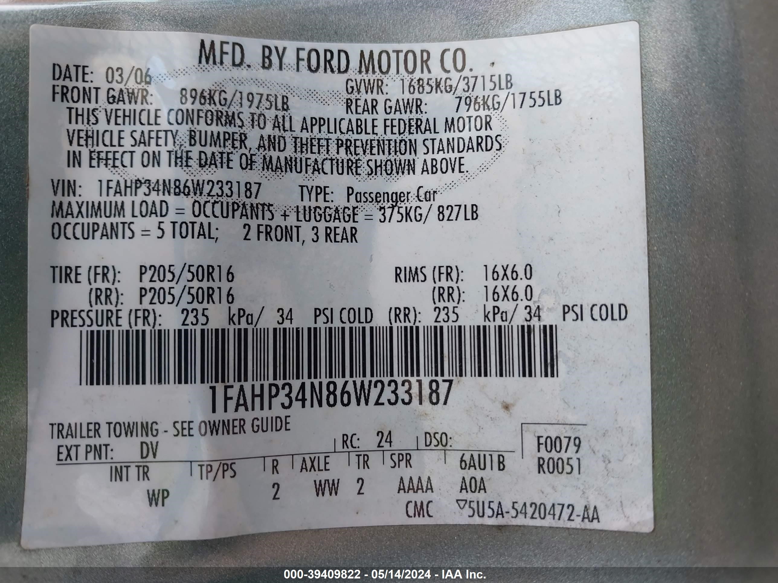 Photo 8 VIN: 1FAHP34N86W233187 - FORD FOCUS 