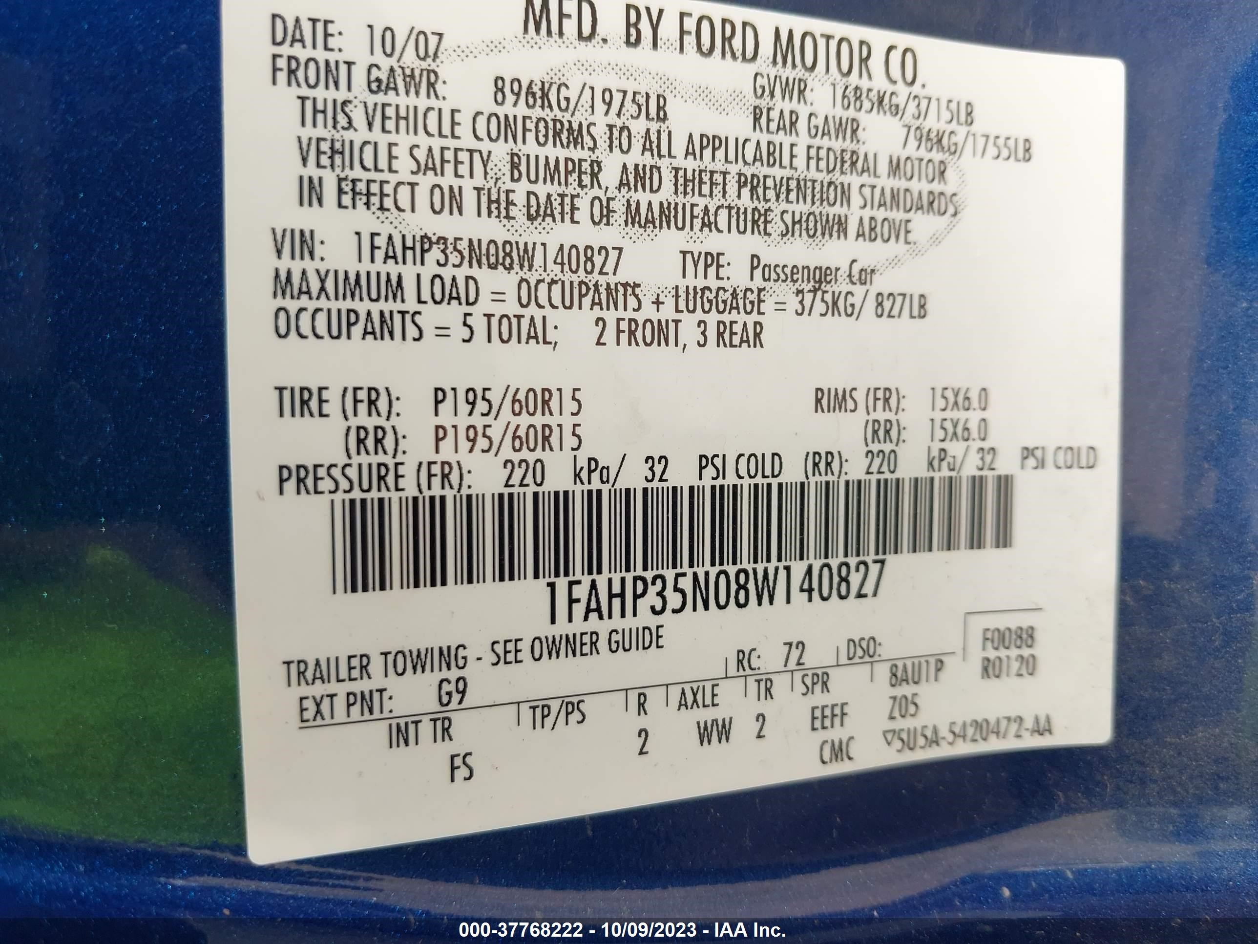 Photo 8 VIN: 1FAHP35N08W140827 - FORD FOCUS 