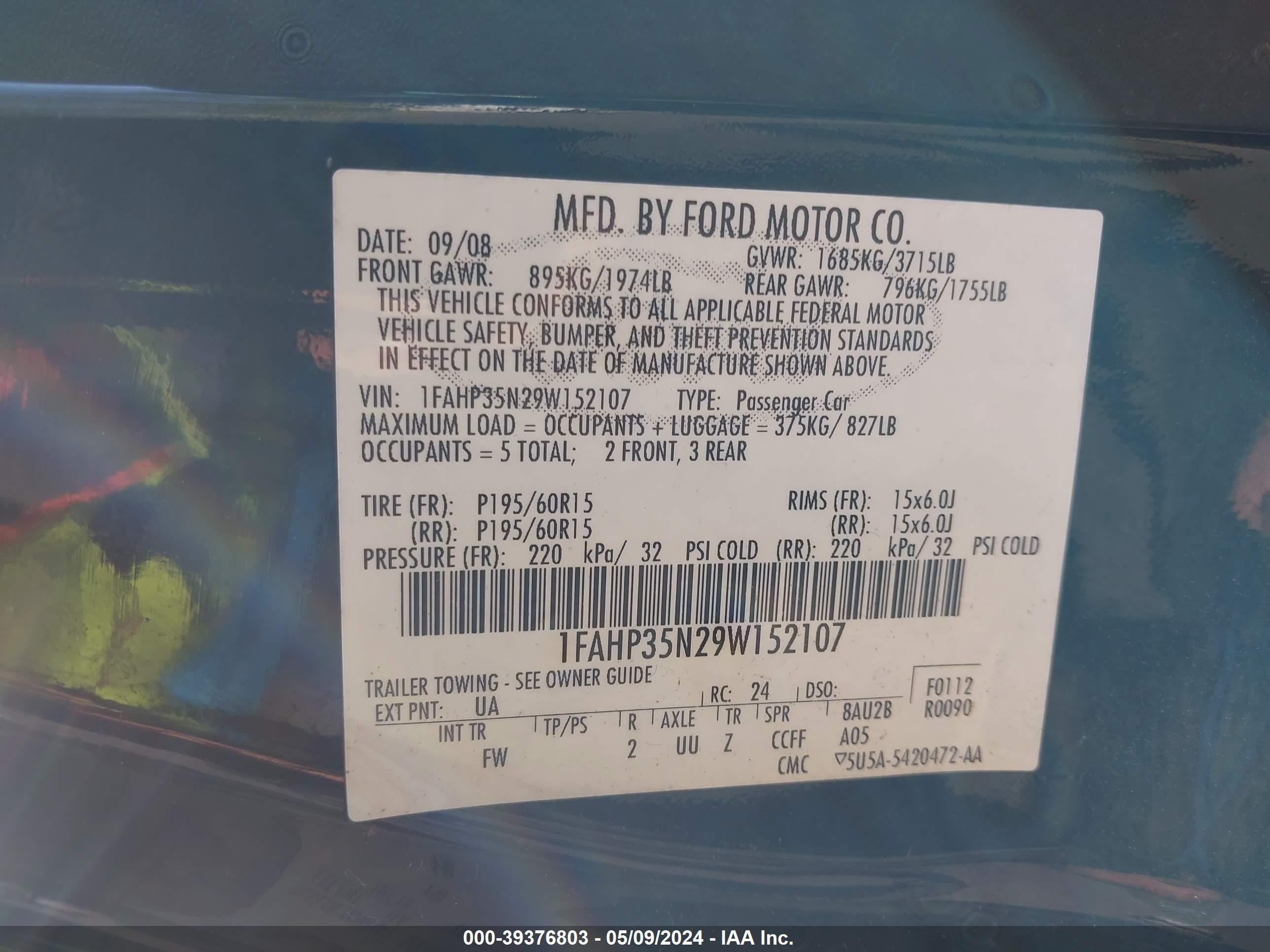 Photo 8 VIN: 1FAHP35N29W152107 - FORD FOCUS 