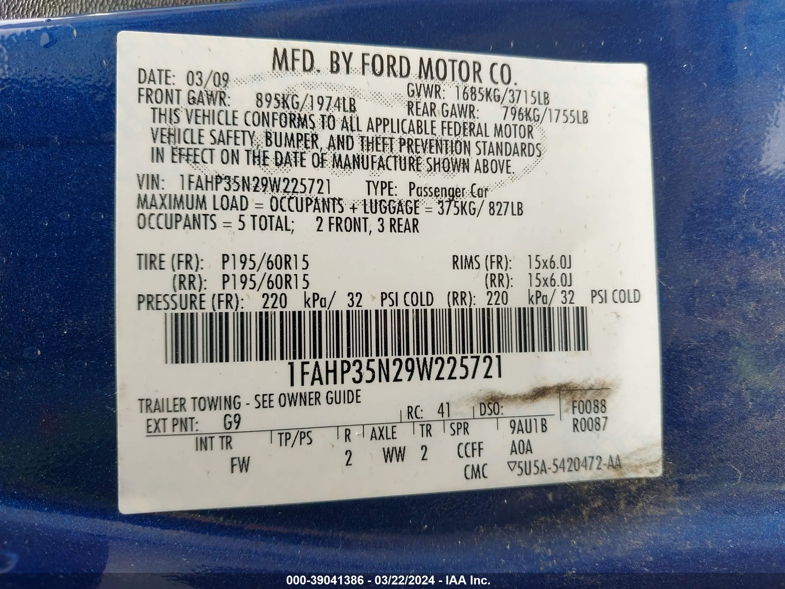 Photo 8 VIN: 1FAHP35N29W225721 - FORD FOCUS 