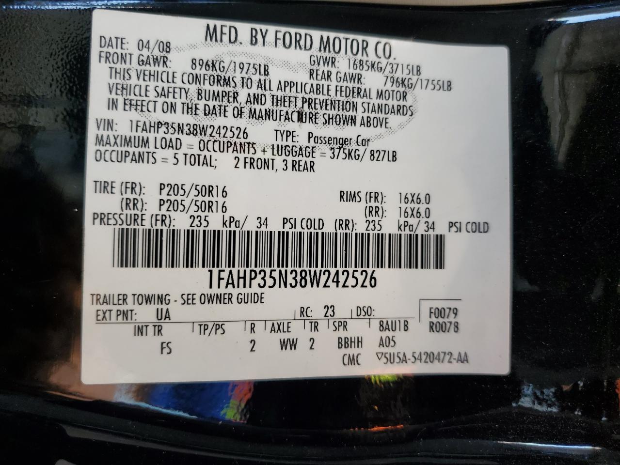 Photo 11 VIN: 1FAHP35N38W242526 - FORD FOCUS 