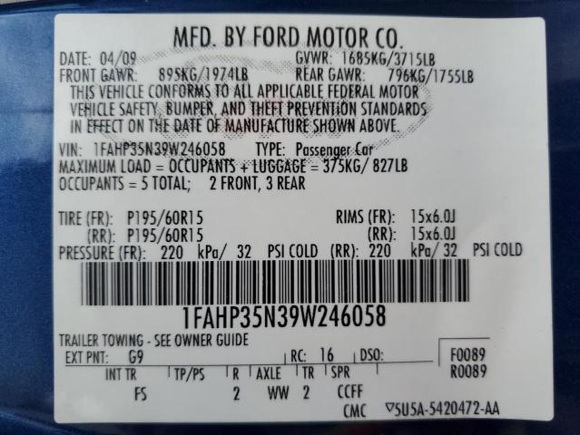 Photo 12 VIN: 1FAHP35N39W246058 - FORD FOCUS 