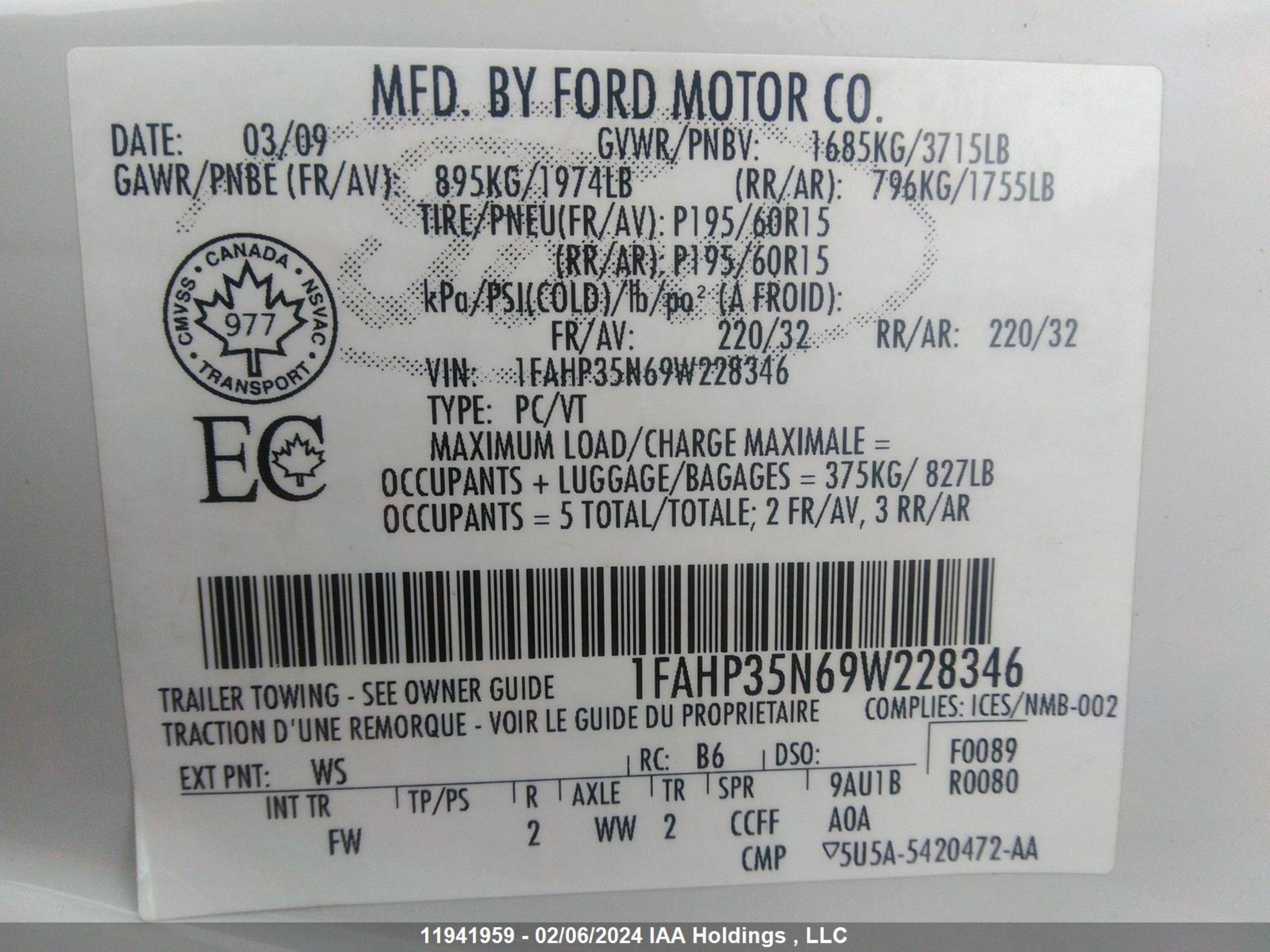 Photo 8 VIN: 1FAHP35N69W228346 - FORD FOCUS 