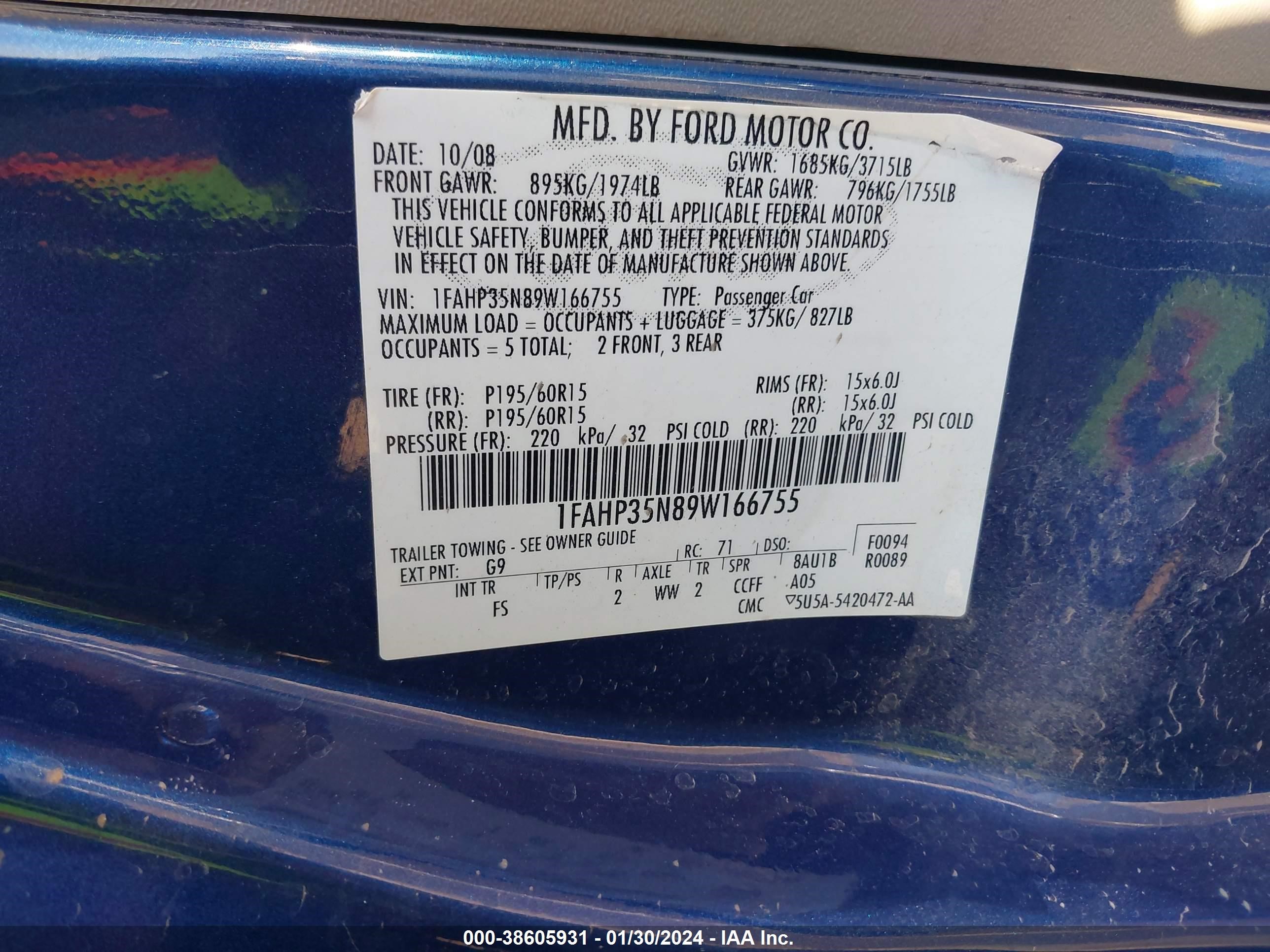 Photo 8 VIN: 1FAHP35N89W166755 - FORD FOCUS 