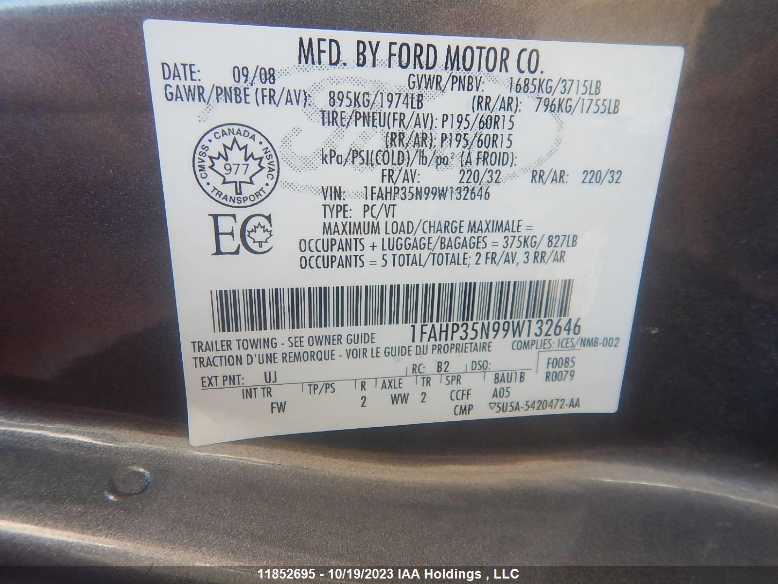 Photo 9 VIN: 1FAHP35N99W132646 - FORD FOCUS 