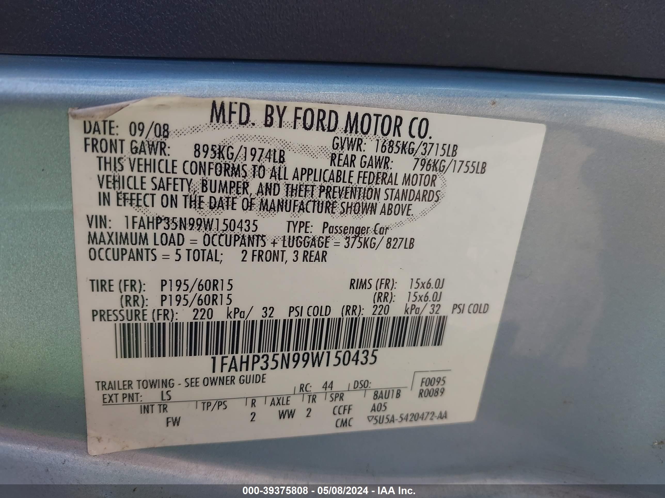 Photo 8 VIN: 1FAHP35N99W150435 - FORD FOCUS 