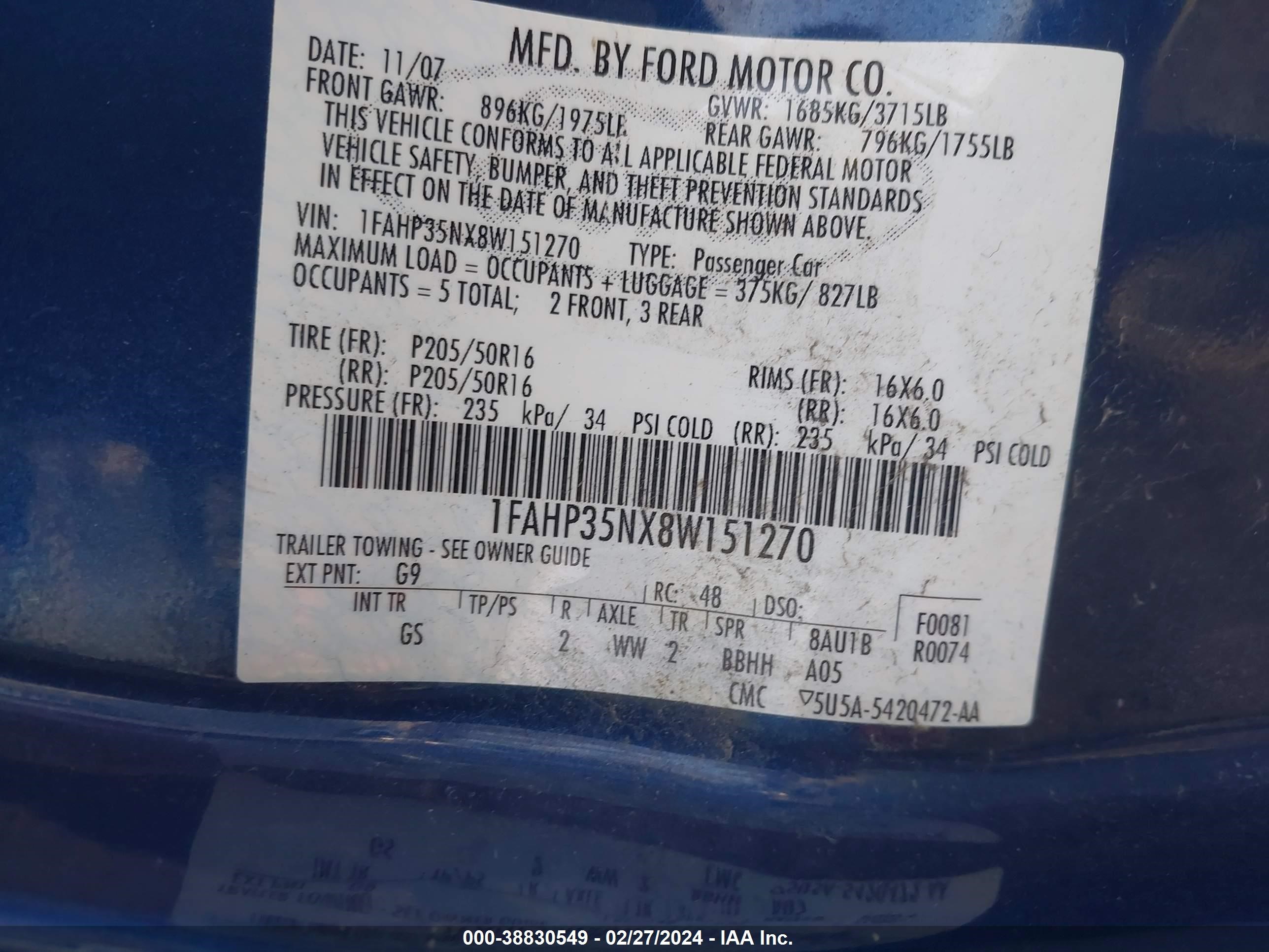 Photo 8 VIN: 1FAHP35NX8W151270 - FORD FOCUS 