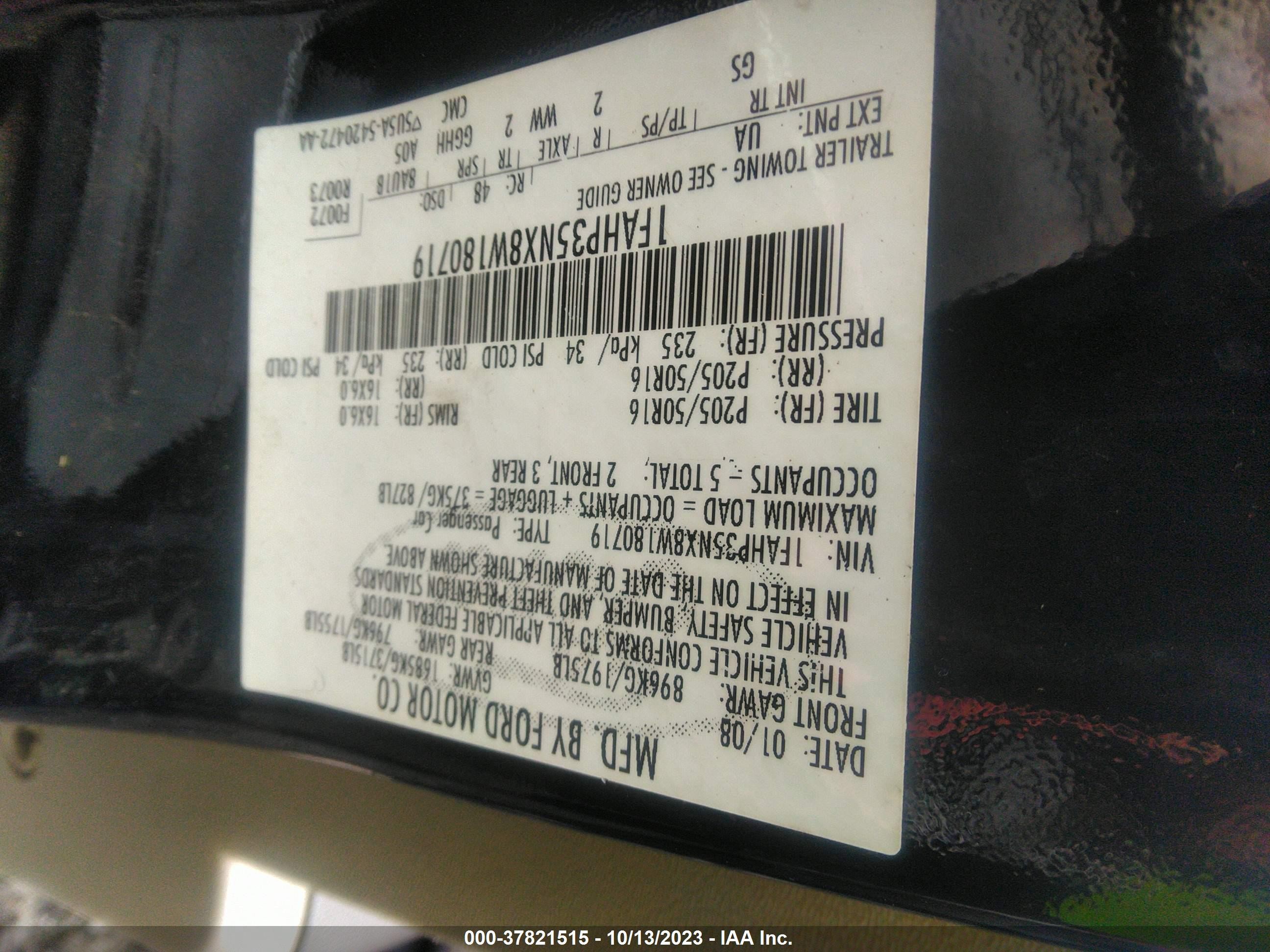 Photo 8 VIN: 1FAHP35NX8W180719 - FORD FOCUS 