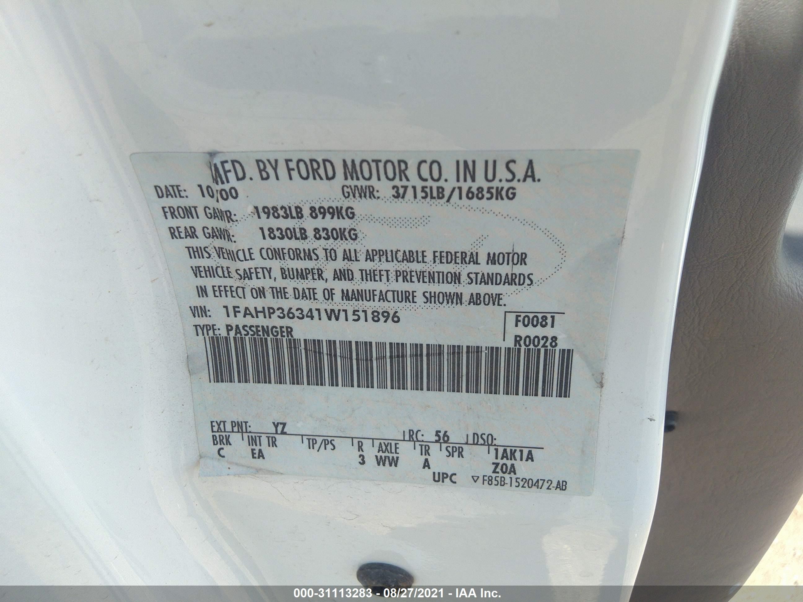 Photo 8 VIN: 1FAHP36341W151896 - FORD FOCUS 