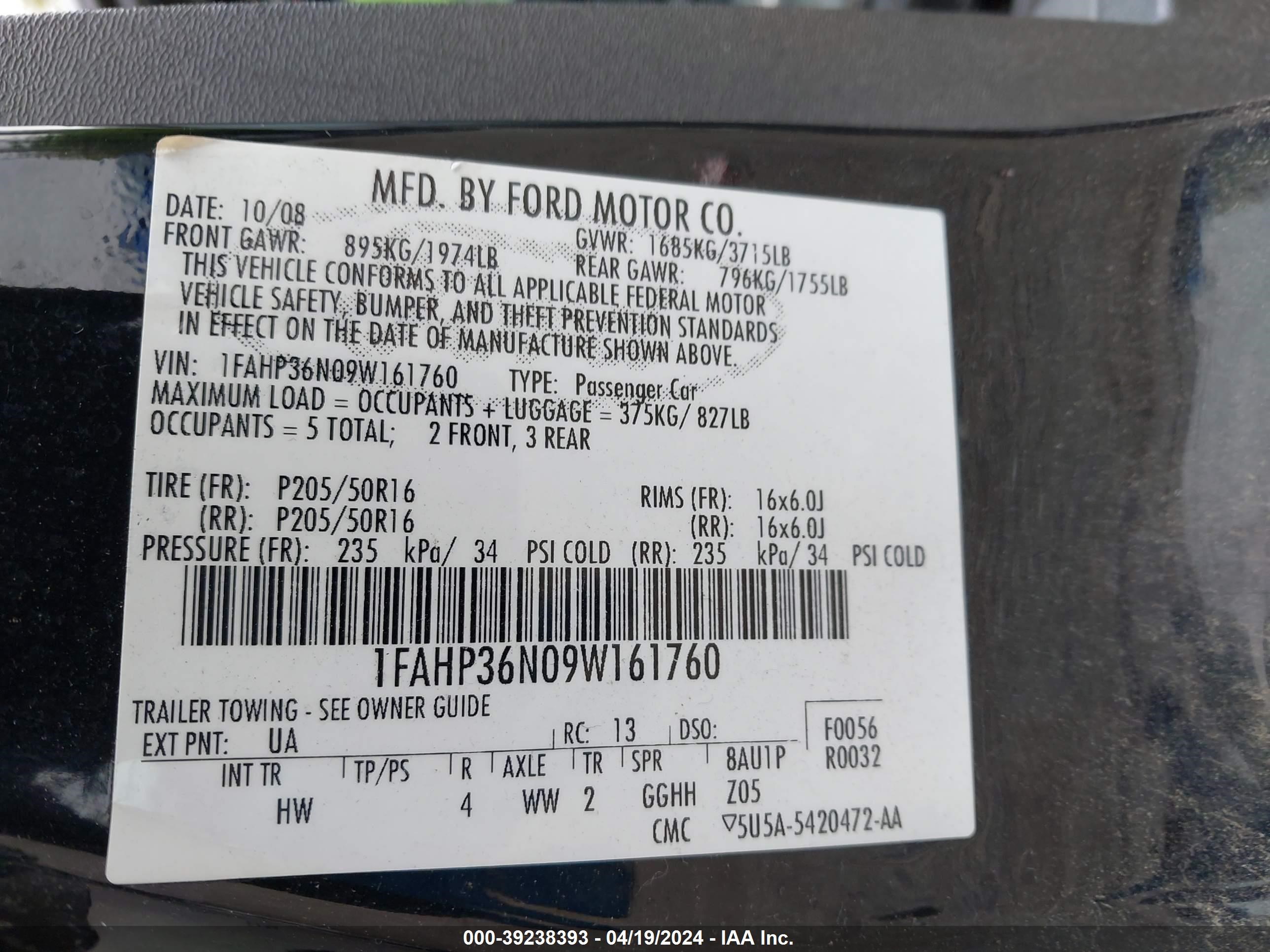 Photo 8 VIN: 1FAHP36N09W161760 - FORD FOCUS 