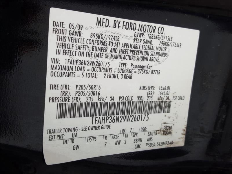 Photo 9 VIN: 1FAHP36N29W260175 - FORD FOCUS SES 