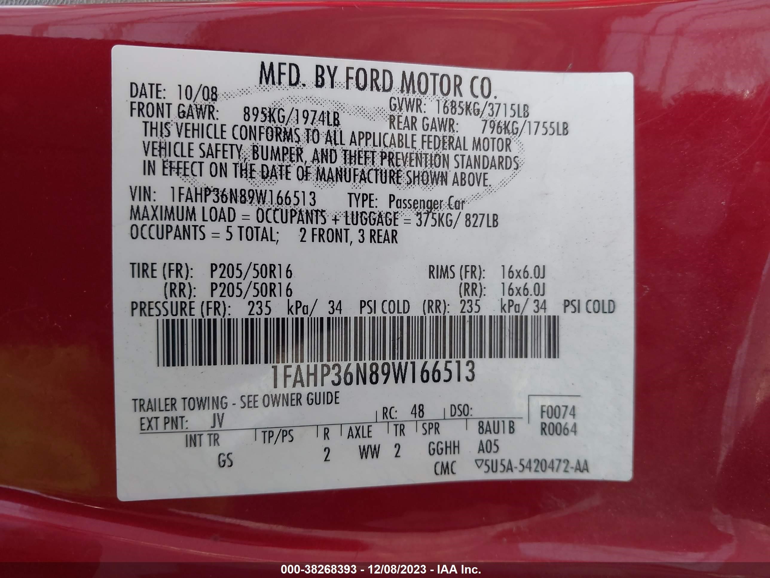 Photo 8 VIN: 1FAHP36N89W166513 - FORD FOCUS 