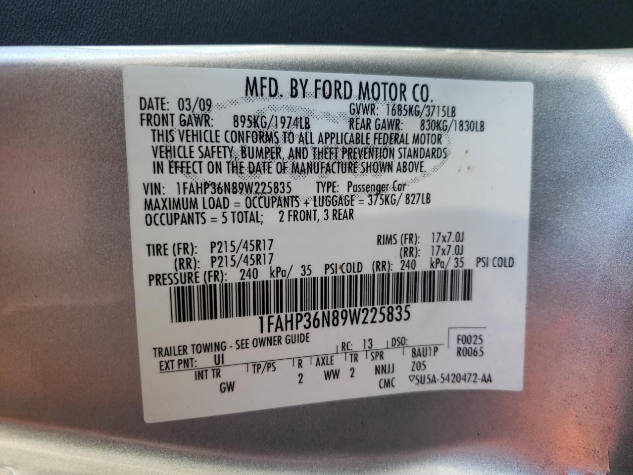 Photo 11 VIN: 1FAHP36N89W225835 - FORD FOCUS 