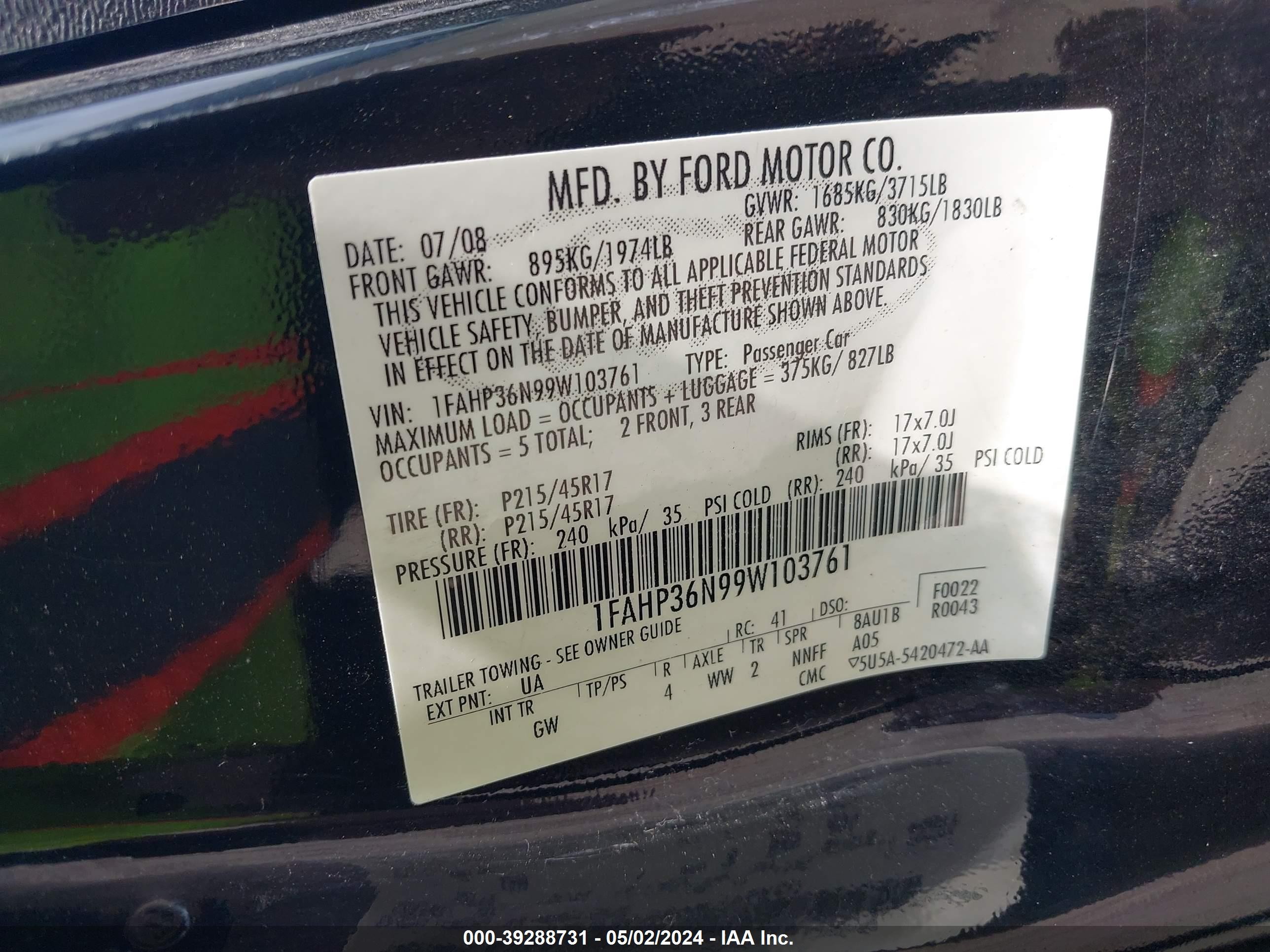 Photo 8 VIN: 1FAHP36N99W103761 - FORD FOCUS 