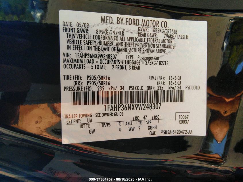 Photo 8 VIN: 1FAHP36NX9W248307 - FORD FOCUS 