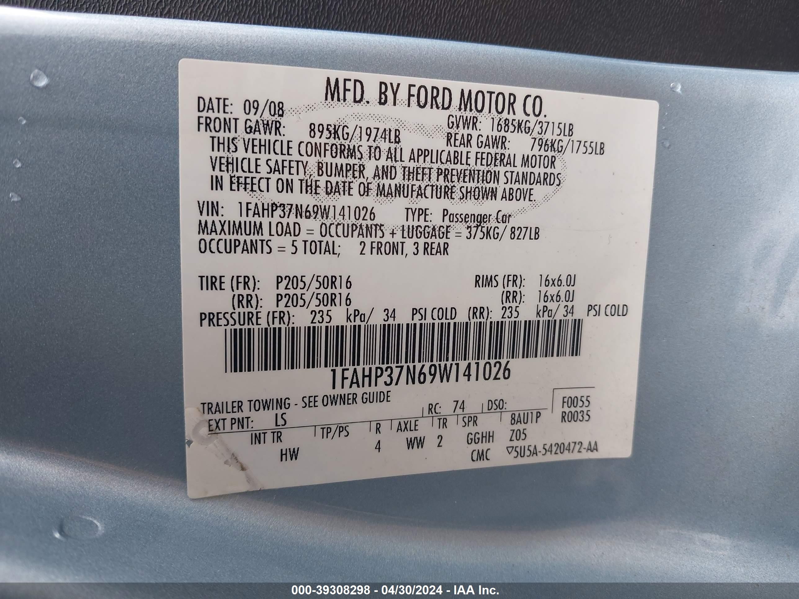 Photo 8 VIN: 1FAHP37N69W141026 - FORD FOCUS 