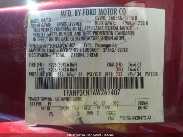 Photo 8 VIN: 1FAHP3CN1AW261407 - FORD FOCUS 